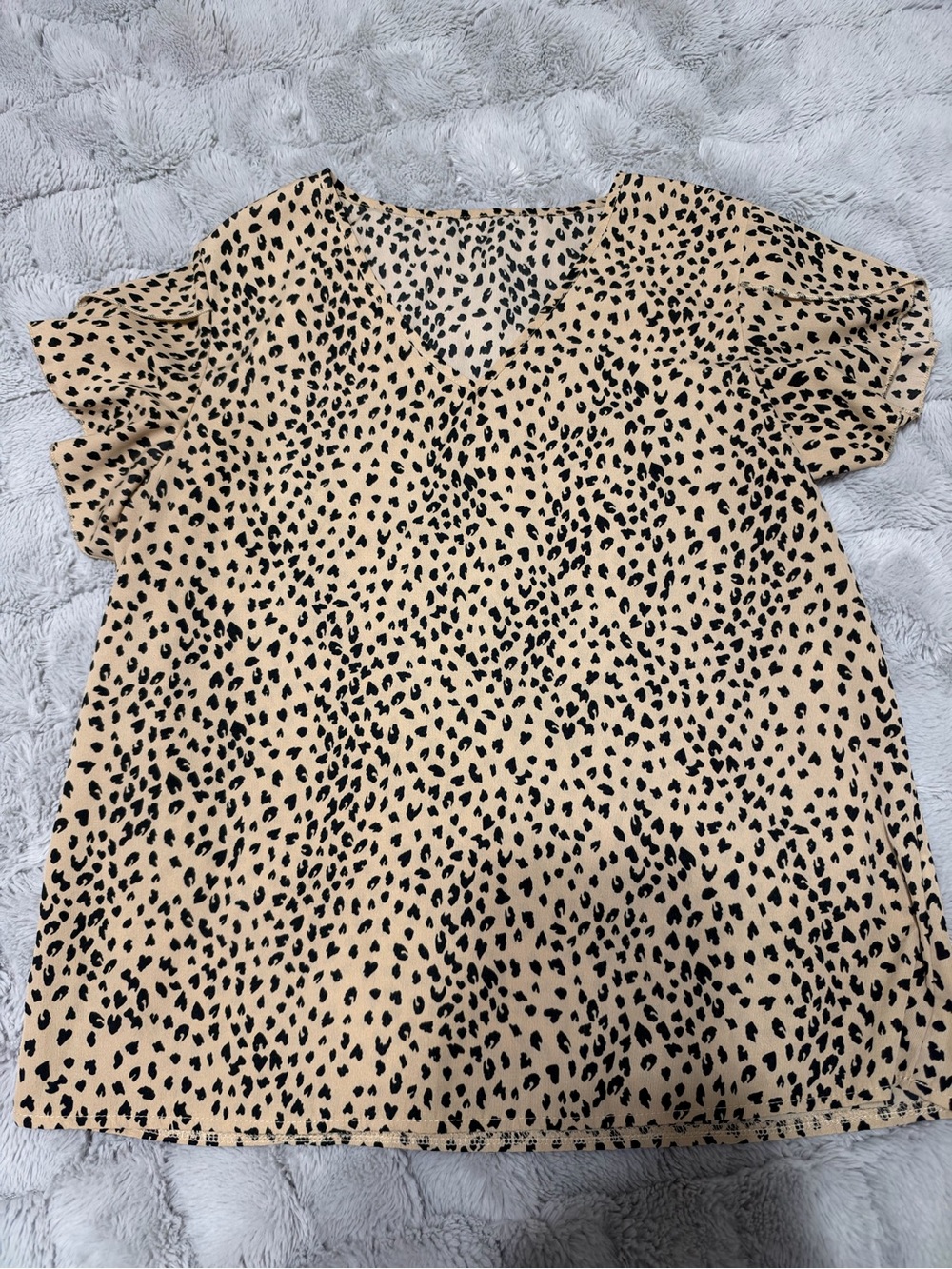 SHEIN Beige and Black Leopard Print V-Neck Blouse